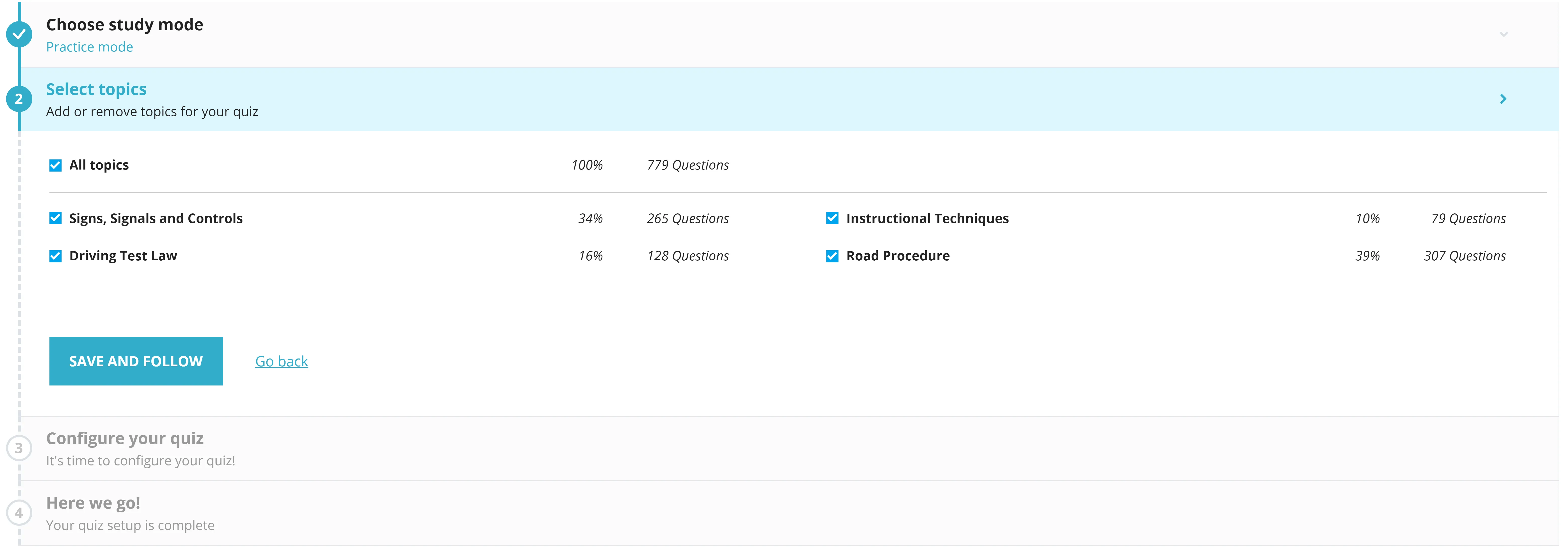 Custom topic selector of Pci Pdf practice test